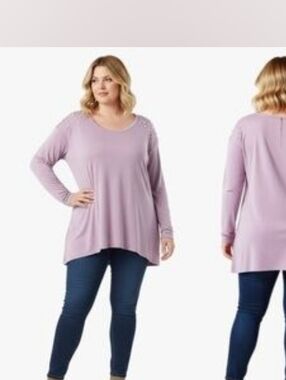 Lane Bryant - Mauve Long-Sleeve Top With Pearl Detail Sholders